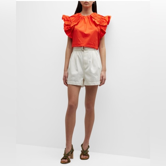 Ulla Johnson Elora Ruffle-Sleeve Cotton Poplin Top size 8 - Picture 3 of 9